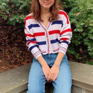 Forever 21 blue and red cropped cardigan